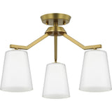 Vertex Collection Three-Light Brushed Gold Etched White Contemporary Convertible Chandelier - 18 in x 18 in x 16.75 in
