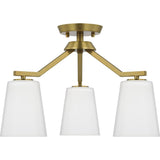 Vertex Collection Three-Light Brushed Gold Etched White Contemporary Convertible Chandelier - 18 in x 18 in x 16.75 in