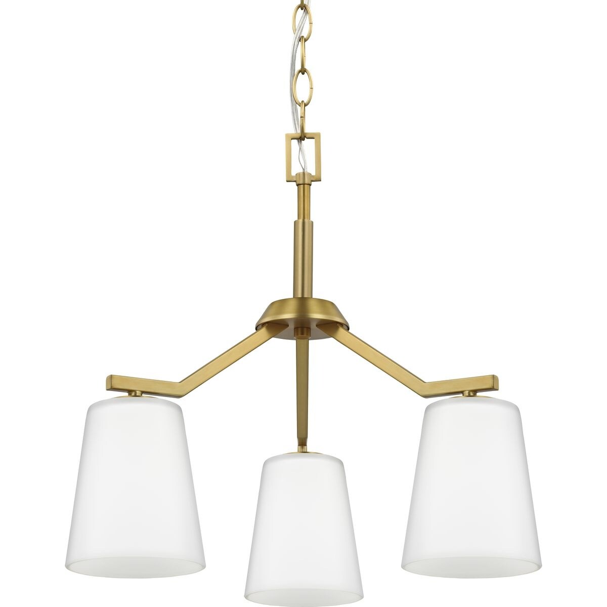 Vertex Collection Three-Light Brushed Gold Etched White Contemporary Convertible Chandelier - 18 in x 18 in x 16.75 in