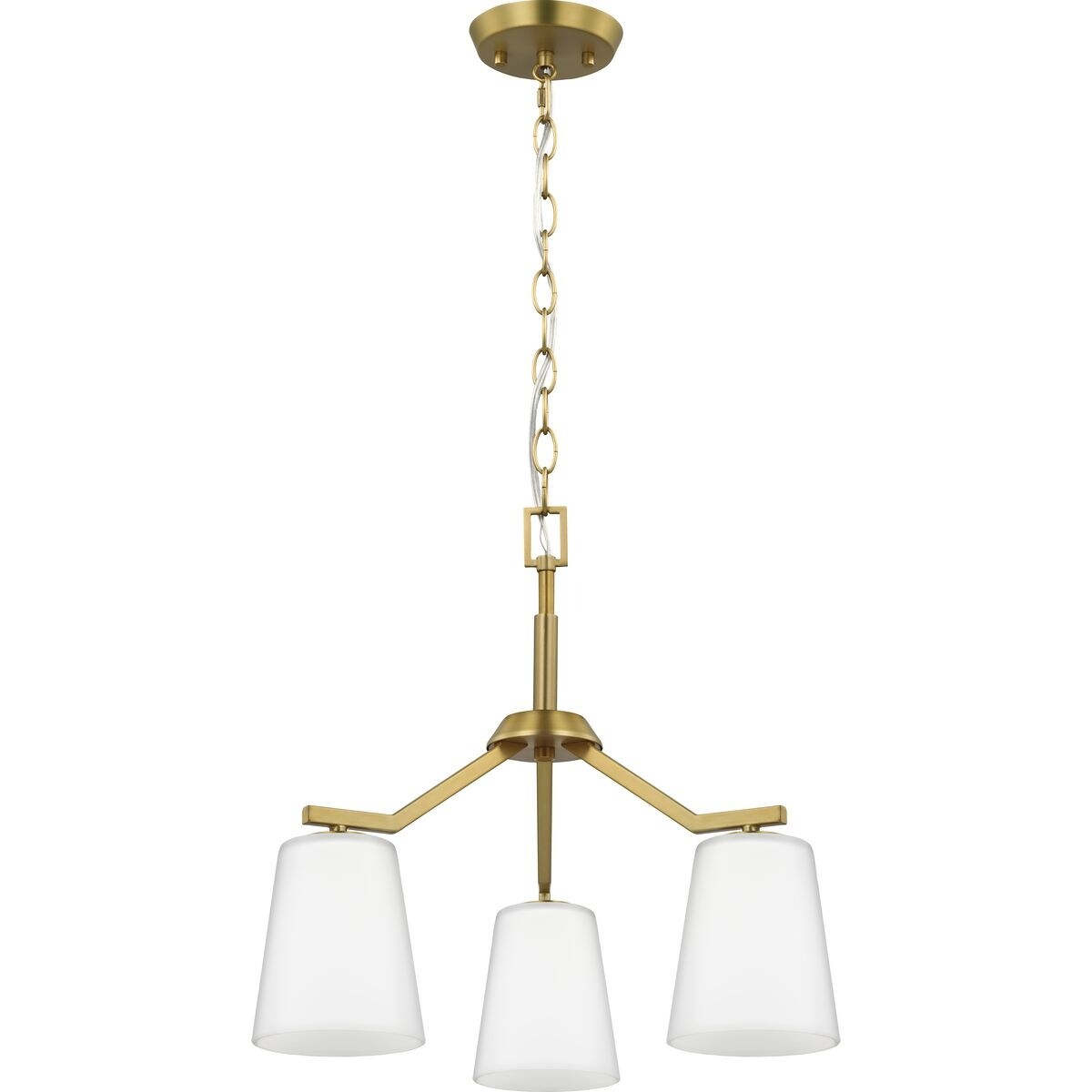 Vertex Collection Three-Light Brushed Gold Etched White Contemporary Convertible Chandelier - 18 in x 18 in x 16.75 in