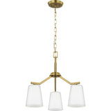 Vertex Collection Three-Light Brushed Gold Etched White Contemporary Convertible Chandelier - 18 in x 18 in x 16.75 in