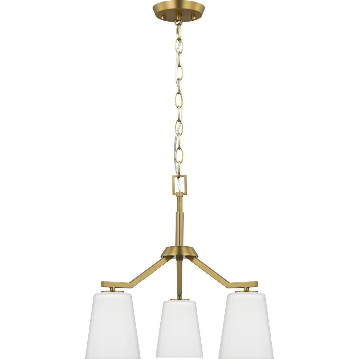 Vertex Collection Three-Light Brushed Gold Etched White Contemporary Convertible Chandelier - 18 in x 18 in x 16.75 in