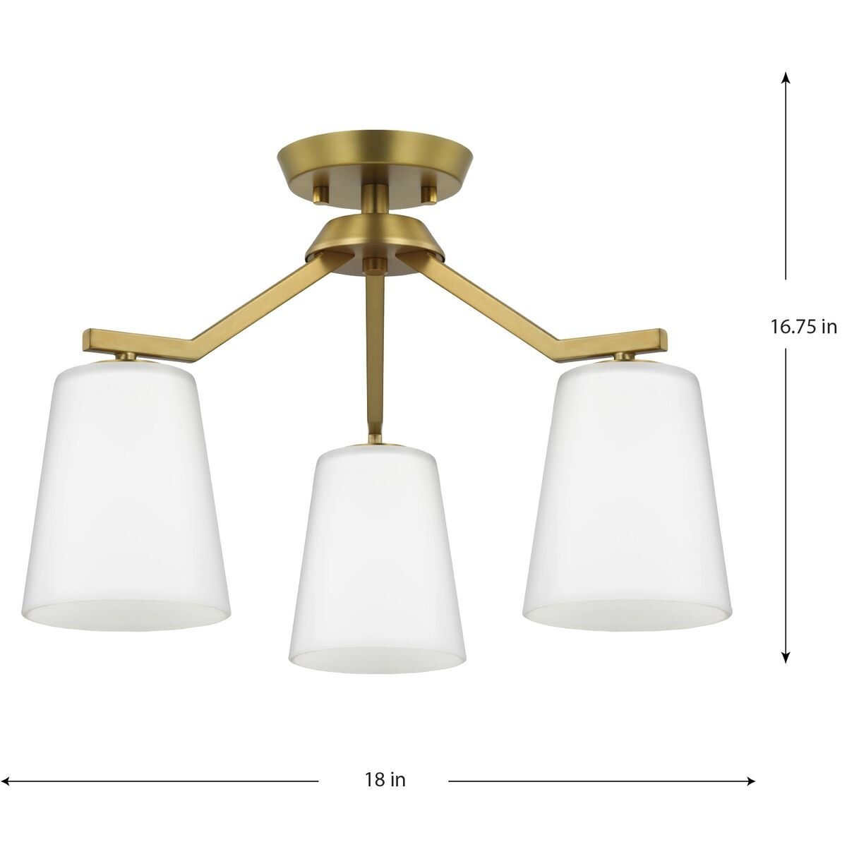 Vertex Collection Three-Light Brushed Gold Etched White Contemporary Convertible Chandelier - 18 in x 18 in x 16.75 in