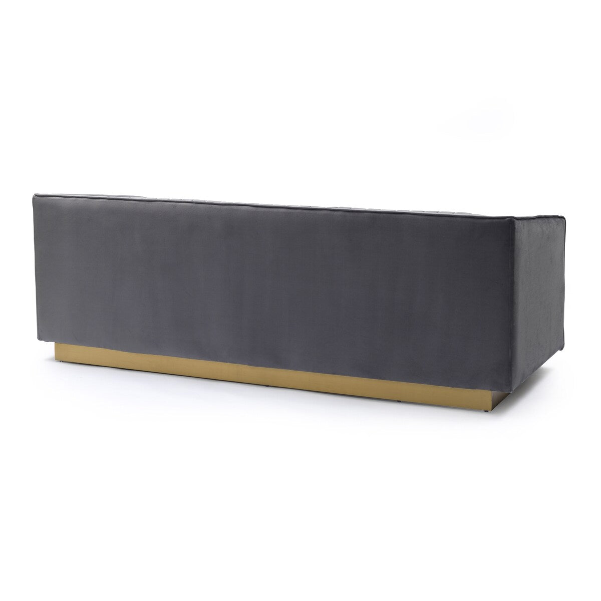 Vertical Channel Tufted Fabric Sofa with Plinth Base, Gray and Gold