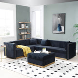 Vertical Channel Tufted Velvet Sectional Sofa, L-Shaped Upholstered Corner Couch with Ottoman and 4 Pillows, Nailhead Trimming
