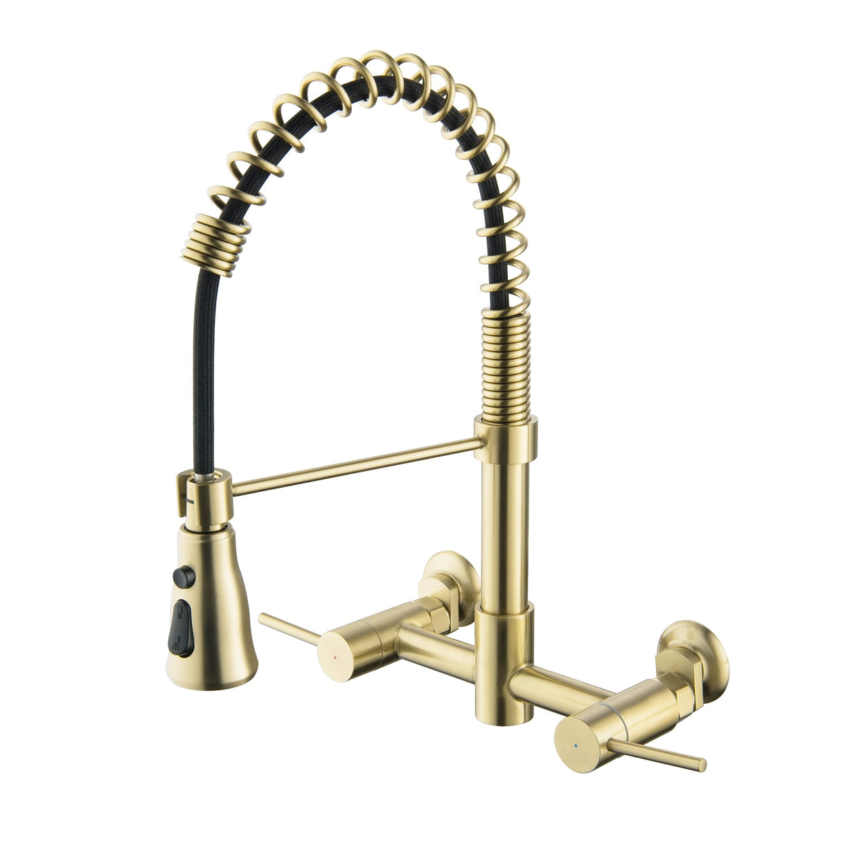 Vertical Two Handles Kitchen Faucet Pull-Down Spray in Gold/Black