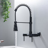 Vertical Two Handles Kitchen Faucet Pull-Down Spray in Gold/Black
