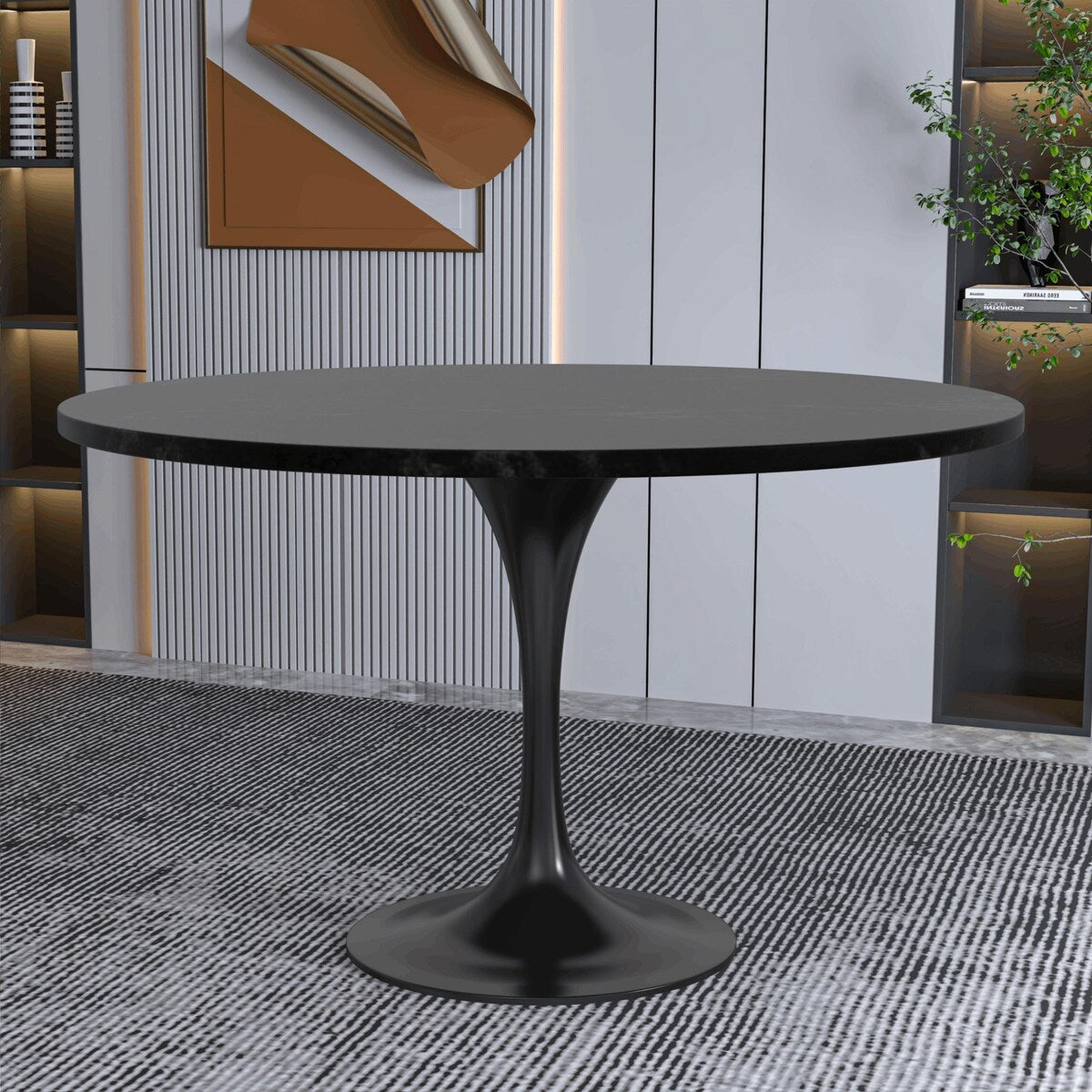 Verve 48" Round Dining Table MDF Top Black Steel Base - 47.24