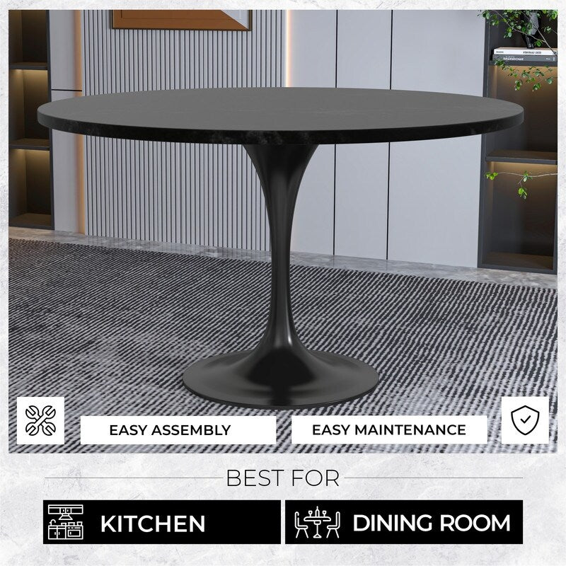 Verve 48" Round Dining Table MDF Top Black Steel Base - 47.24