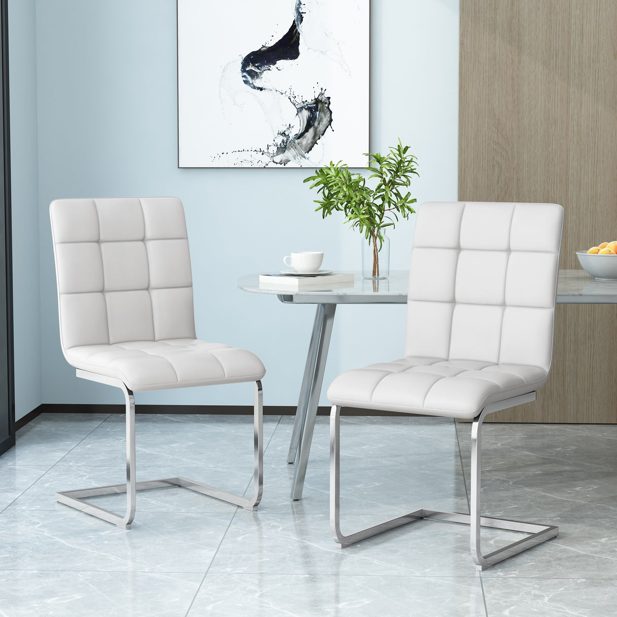 Vess Modern Faux Leather Waffle Stitch Dining Chairs (Set of 2) by Christopher Knight Home