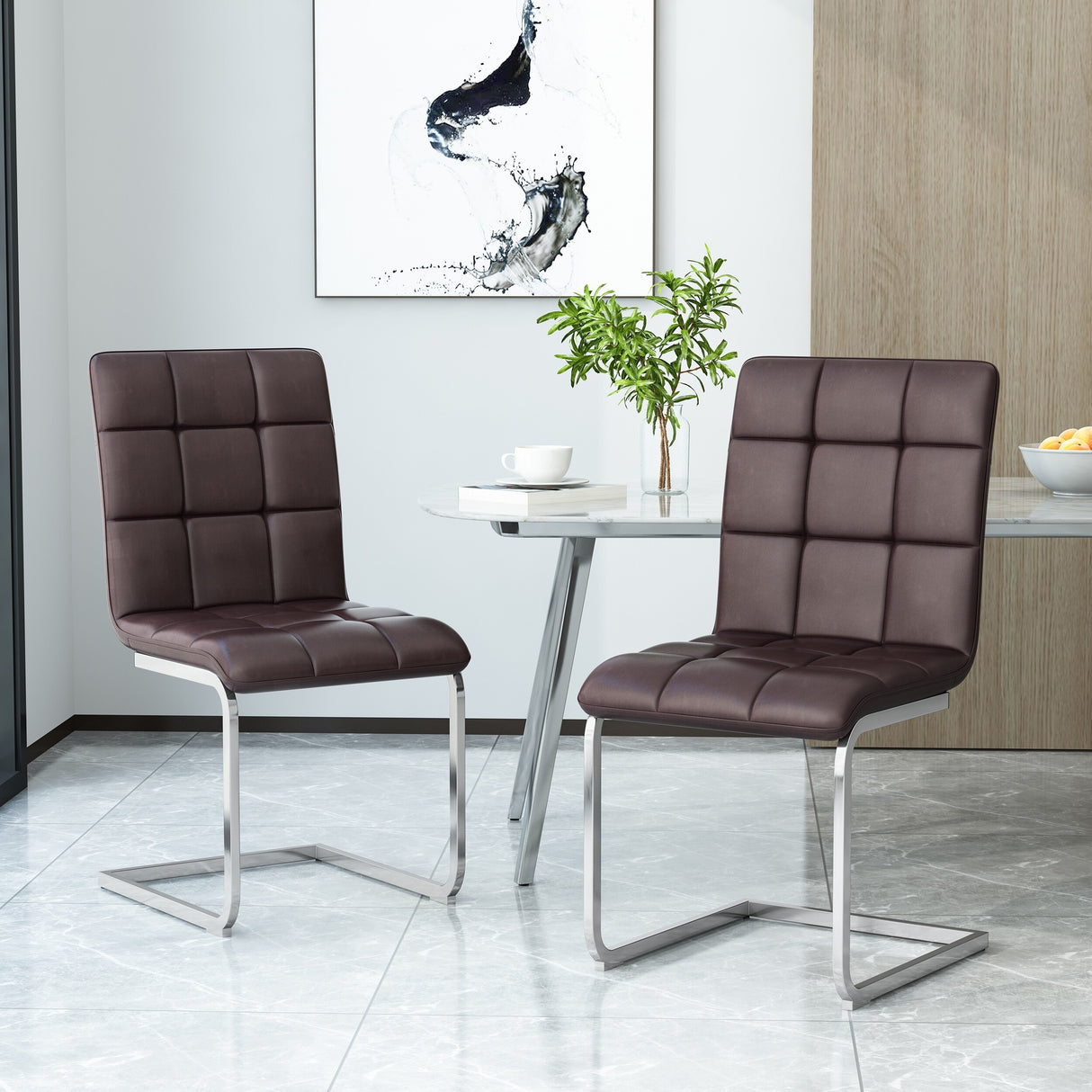 Vess Modern Faux Leather Waffle Stitch Dining Chairs (Set of 2) by Christopher Knight Home