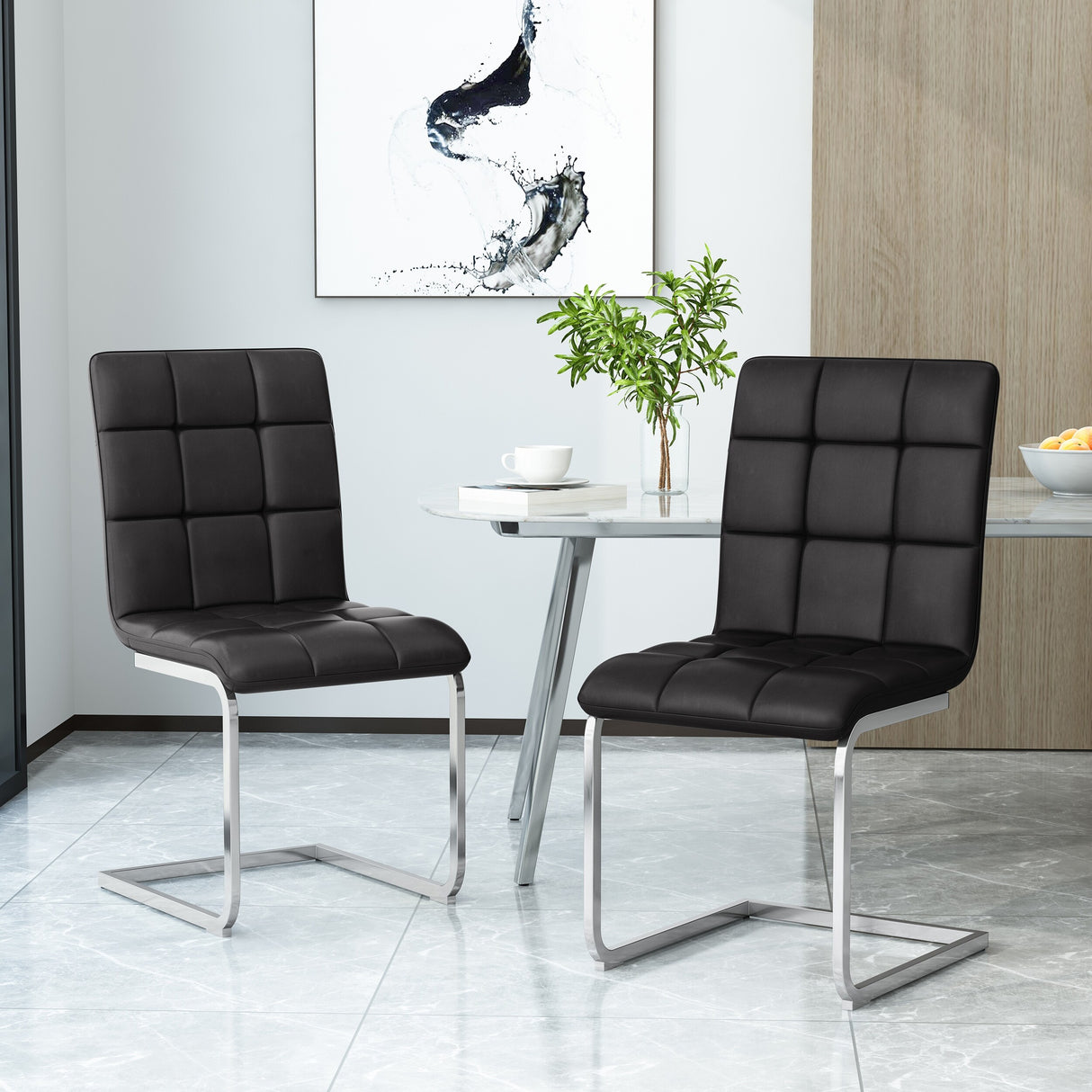 Vess Modern Faux Leather Waffle Stitch Dining Chairs (Set of 2) by Christopher Knight Home