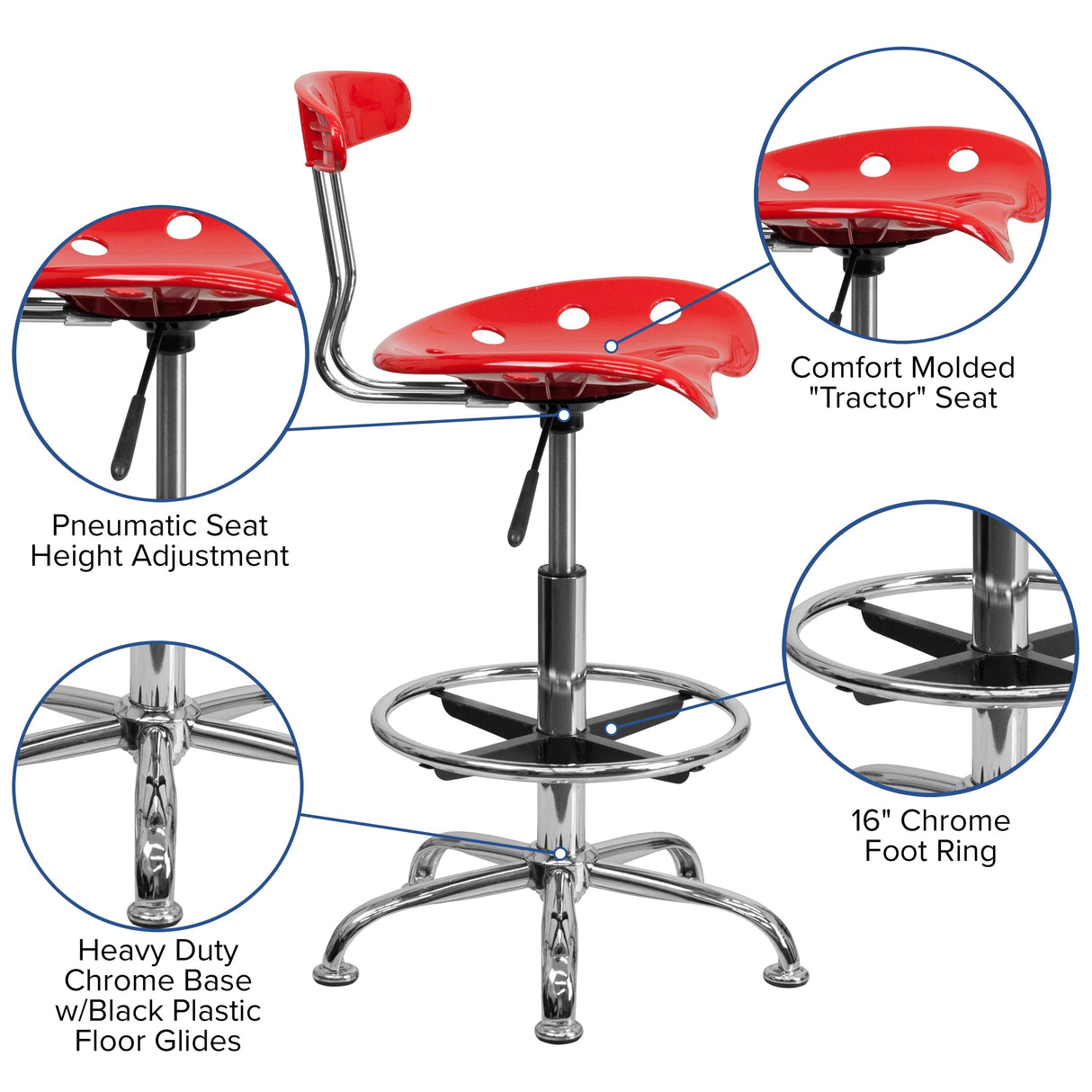 Vibrant Chrome Tractor Seat Drafting Stool