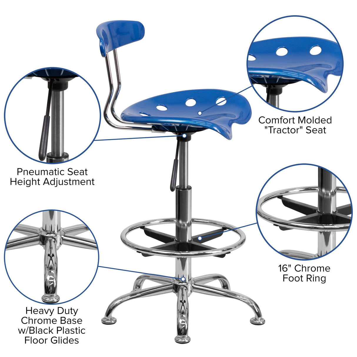 Vibrant Chrome Tractor Seat Drafting Stool