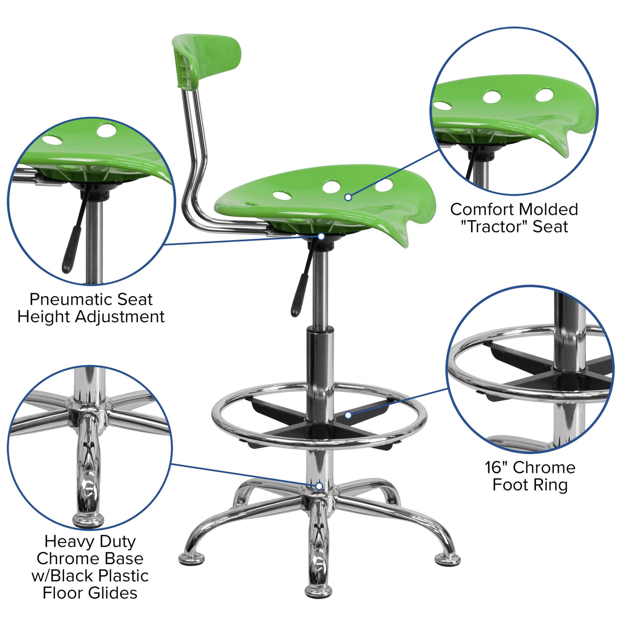 Vibrant Chrome Tractor Seat Drafting Stool