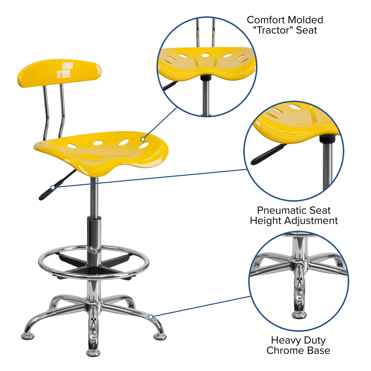 Vibrant Chrome Tractor Seat Drafting Stool
