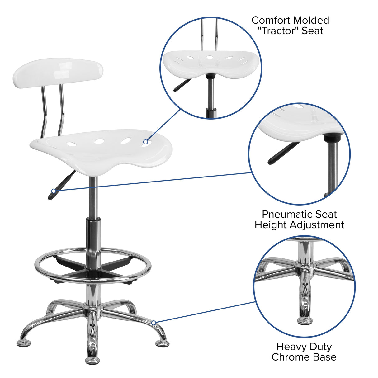 Vibrant Chrome Tractor Seat Drafting Stool