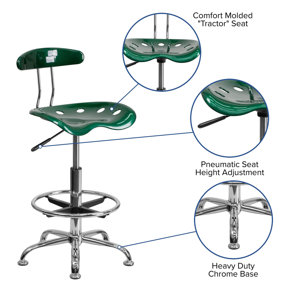 Vibrant Chrome Tractor Seat Drafting Stool