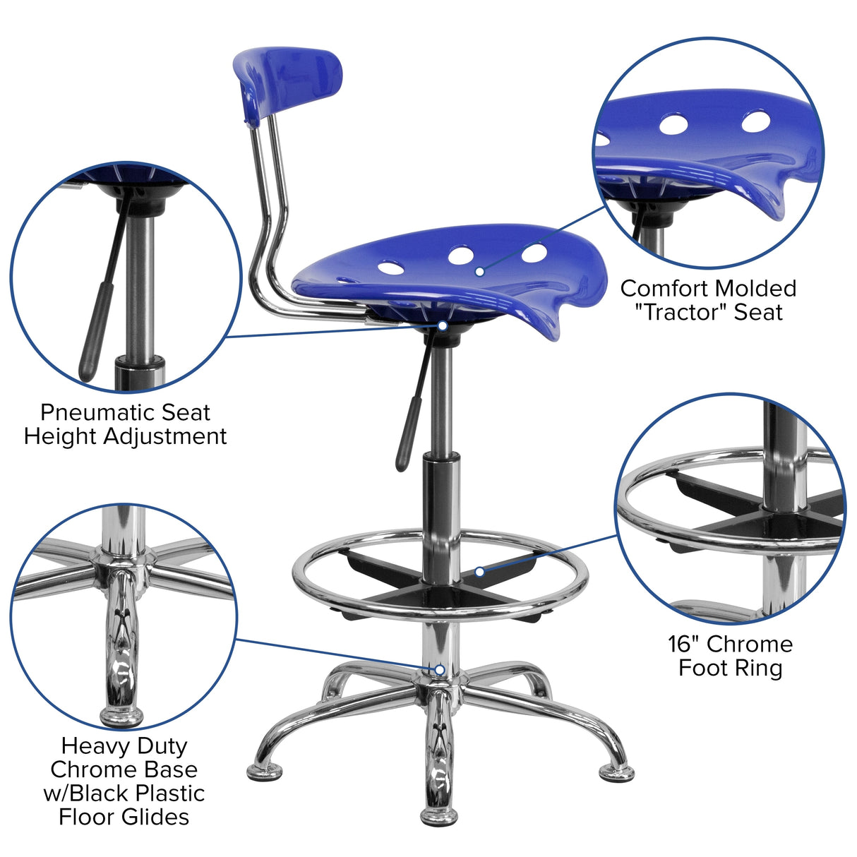 Vibrant Chrome Tractor Seat Drafting Stool