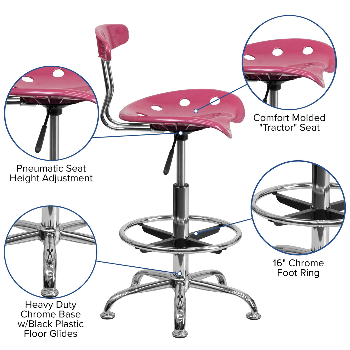 Vibrant Chrome Tractor Seat Drafting Stool