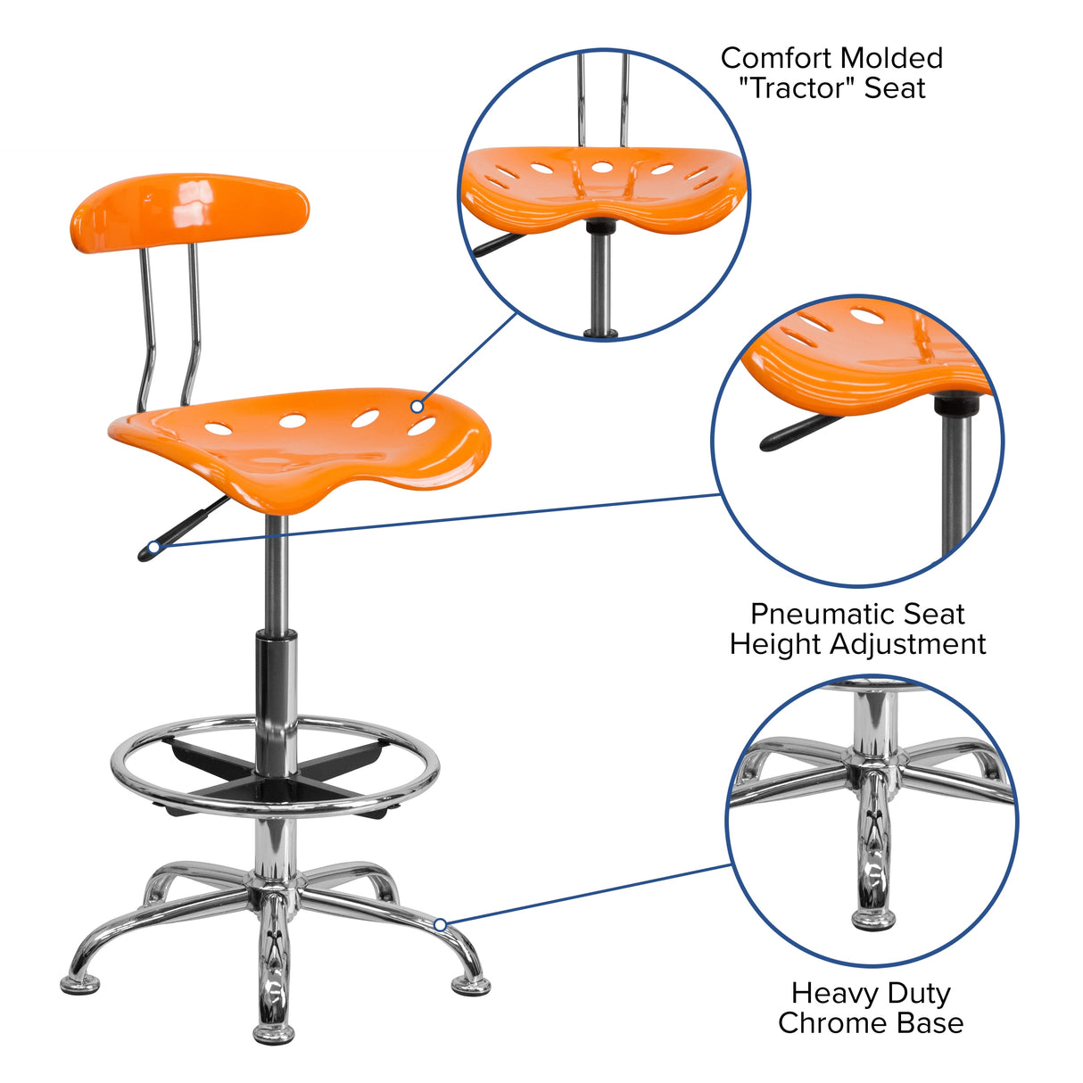 Vibrant Chrome Tractor Seat Drafting Stool