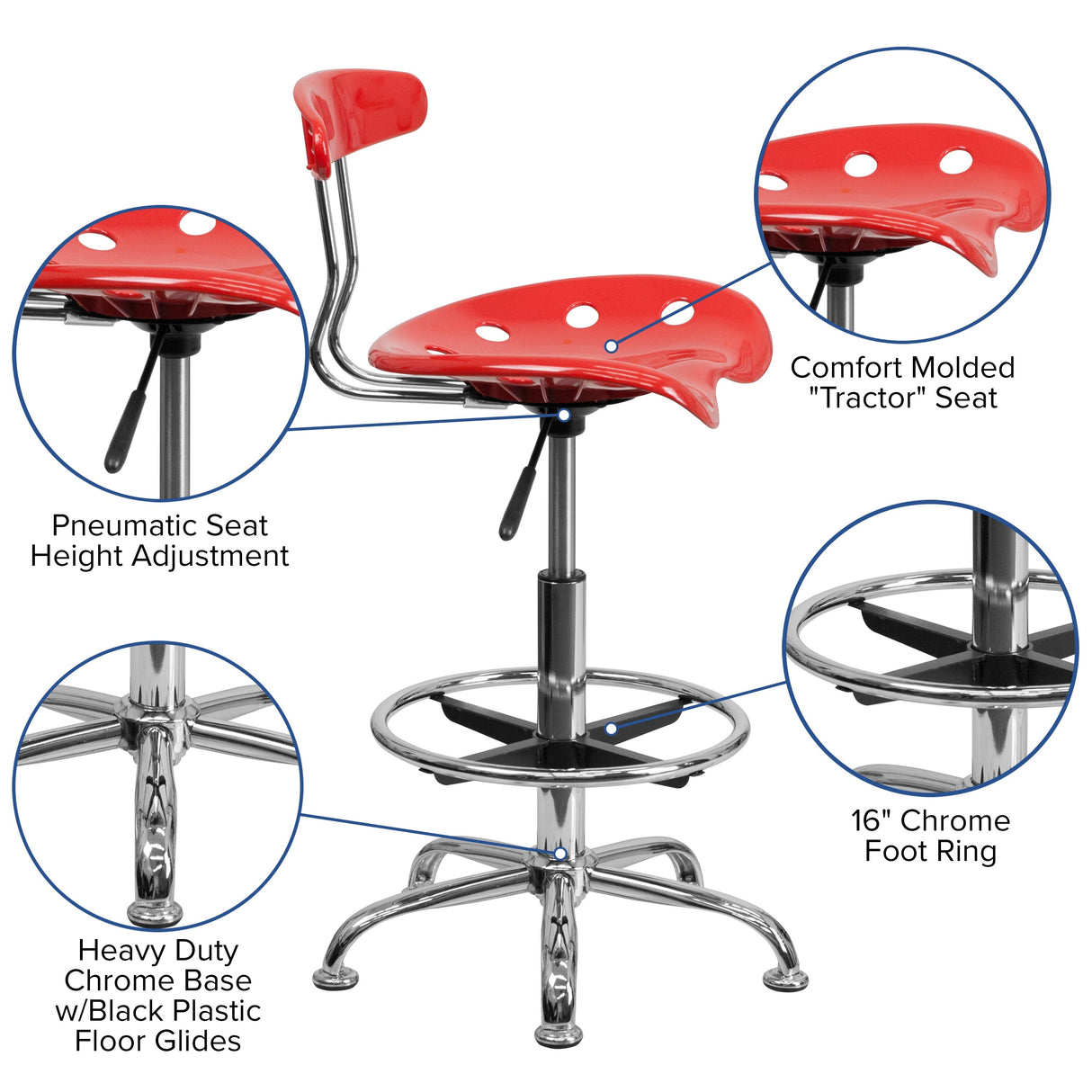 Vibrant Chrome Tractor Seat Drafting Stool