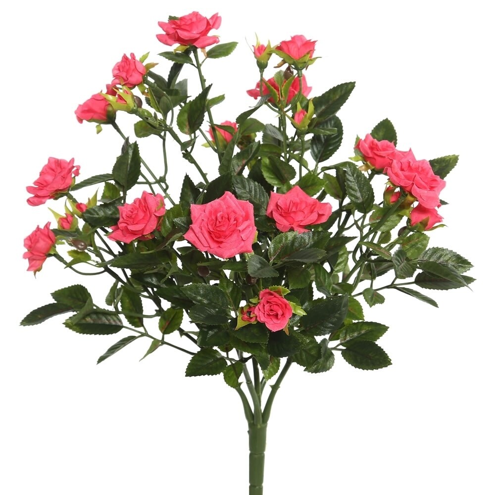 Vickerman 15" Hot Pink Rose Floral Bush - HOT PINK