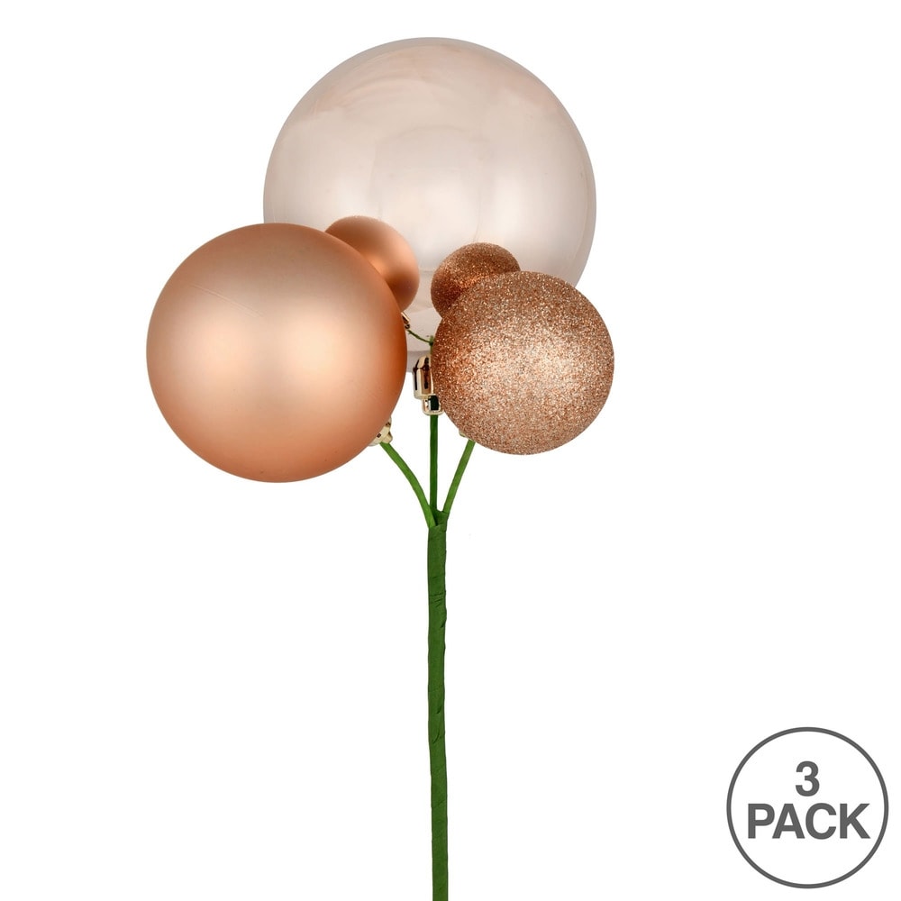 Vickerman 18" Cafe Latte Ball Ornament Christmas Pick, Set of 3