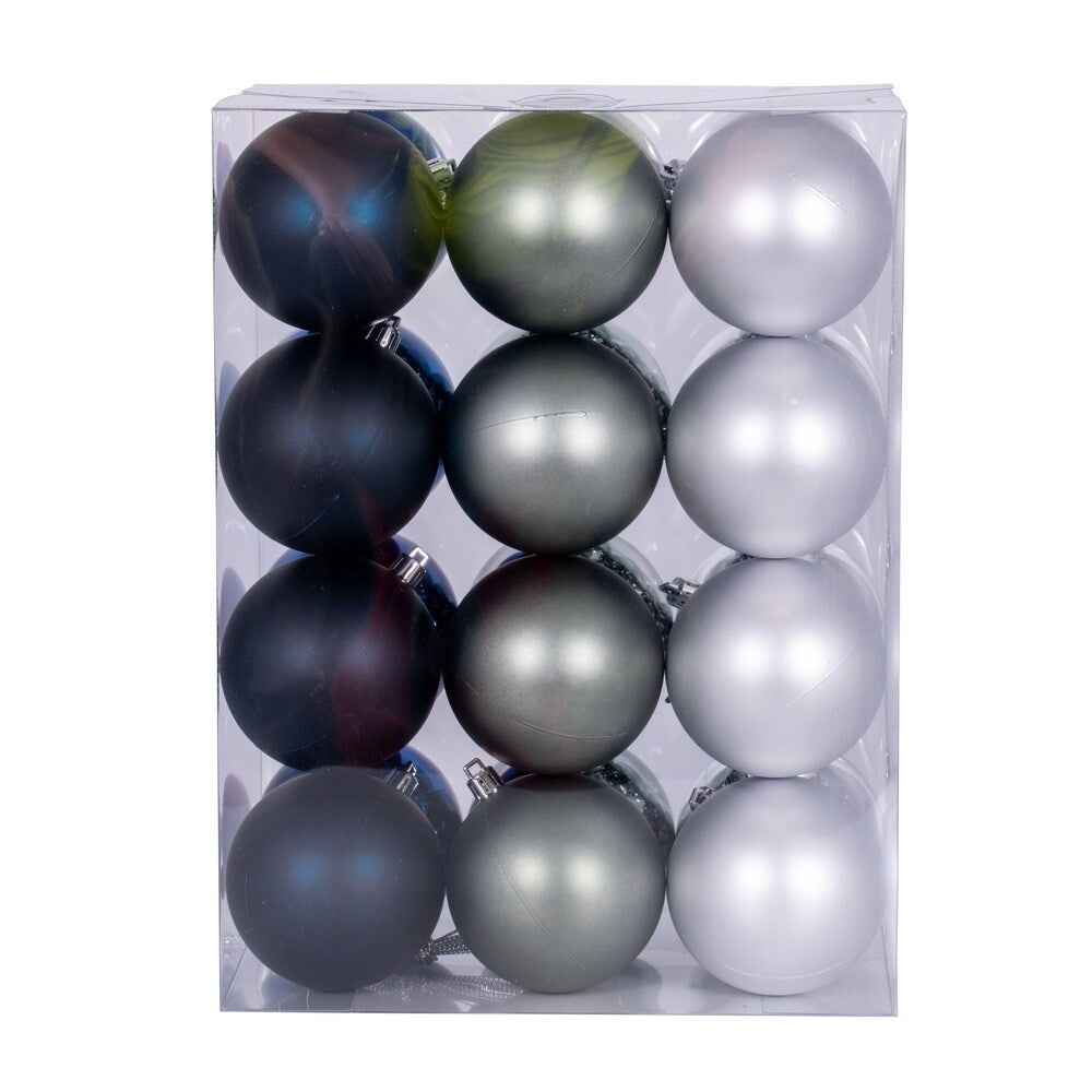 Vickerman 3" Midnight Blue, Pewter, and Silver Ornament Assortment, 24 per box. - Blue