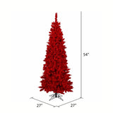 Vickerman 4.5' Flocked Red Slim Fir Artificial Christmas Tree, Red Dura-lit LED Lights