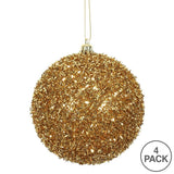 Vickerman 4" Antique Gold Tinsel Ball Ornament, 4 per Bag