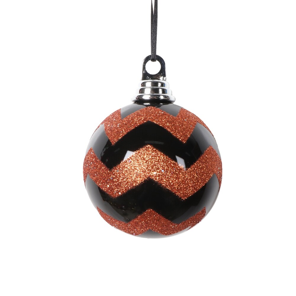 Vickerman 4" Black Orange Round Ornament, 4 per bag.