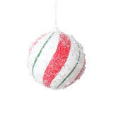 Vickerman 4" White Red Green Swirl Ball Ornament, 3 per bag.