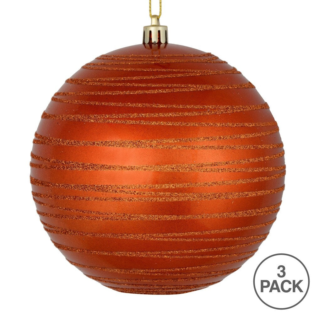 Vickerman 6" Burnished Orange Candy Finish Ball Orn with Glitter, 3 Pk