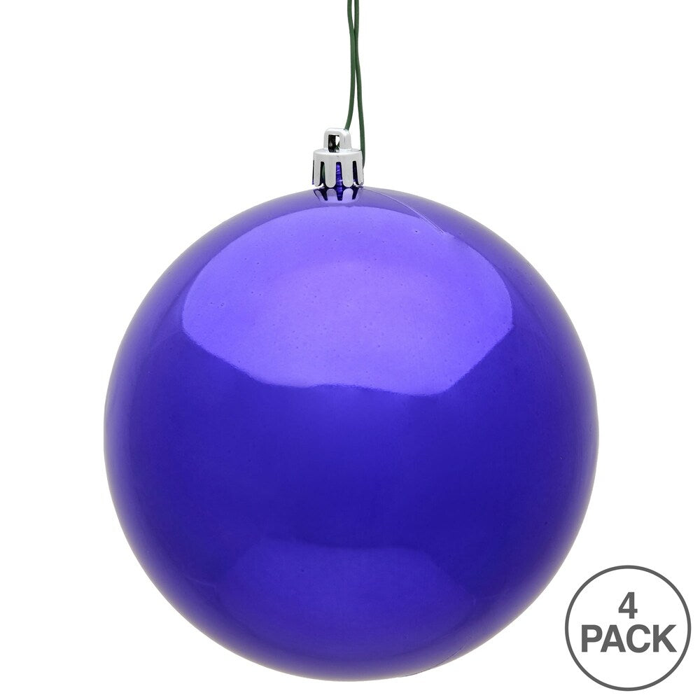 Vickerman 6" Purple Shiny Ball Ornament, 4 per Bag
