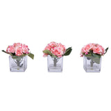 Vickerman 7" Artificial Pink Rose Bundle in Glass Cube, 3 Piece Set
