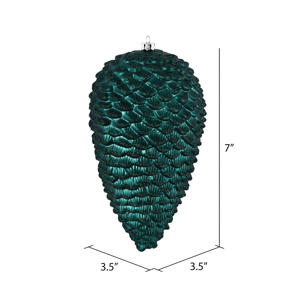 Vickerman 7" Sea Blue Matte Glitter Pinecone Christmas Ornament, 4 per set