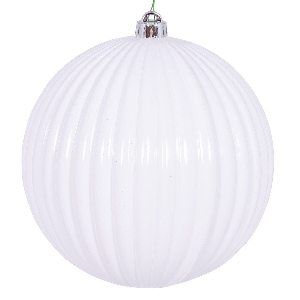 Vickerman 8" White Shiny Lined Ball Ornament, 1 per Bag.