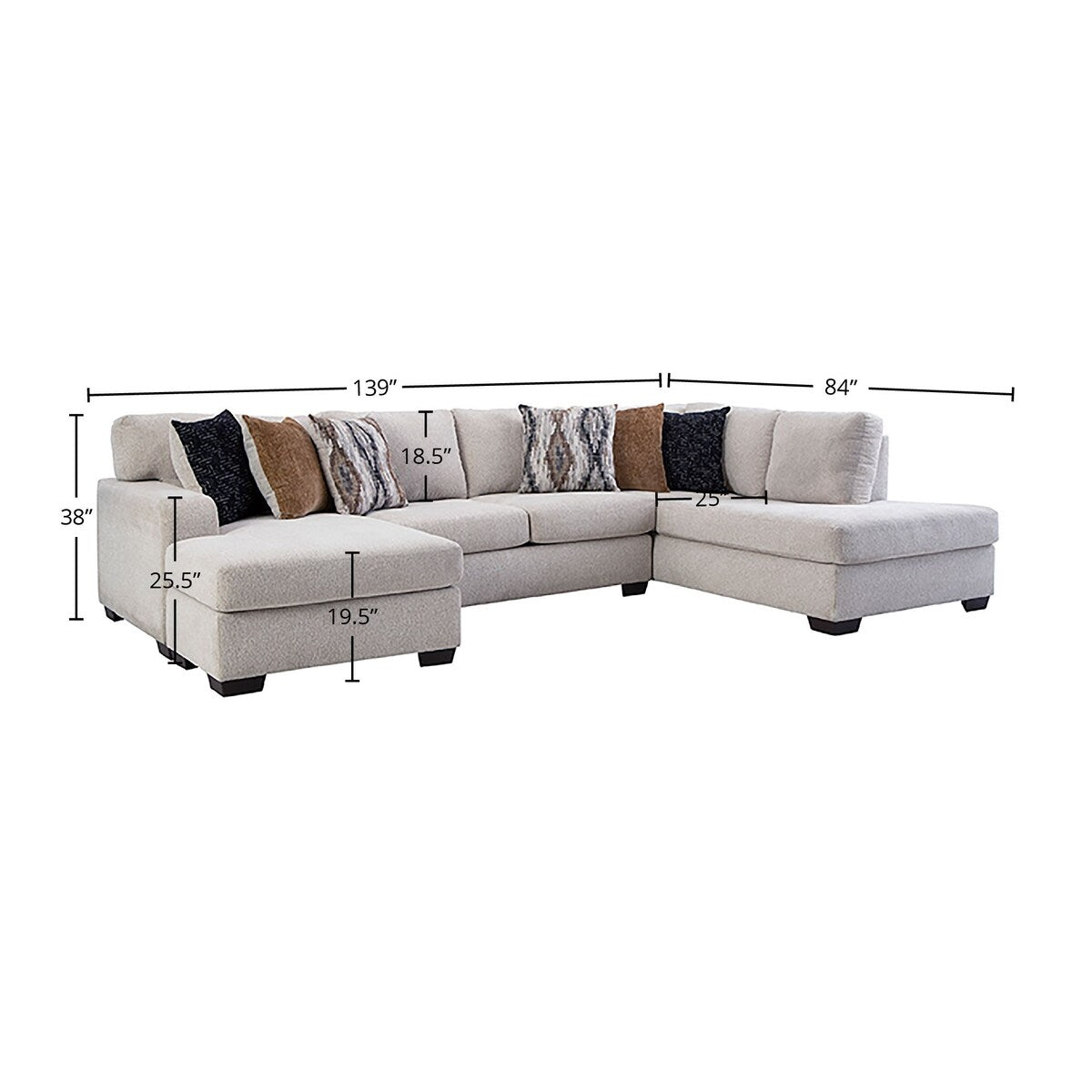 Victor 3-Piece Chaise Sectional with Ottoman, Sand