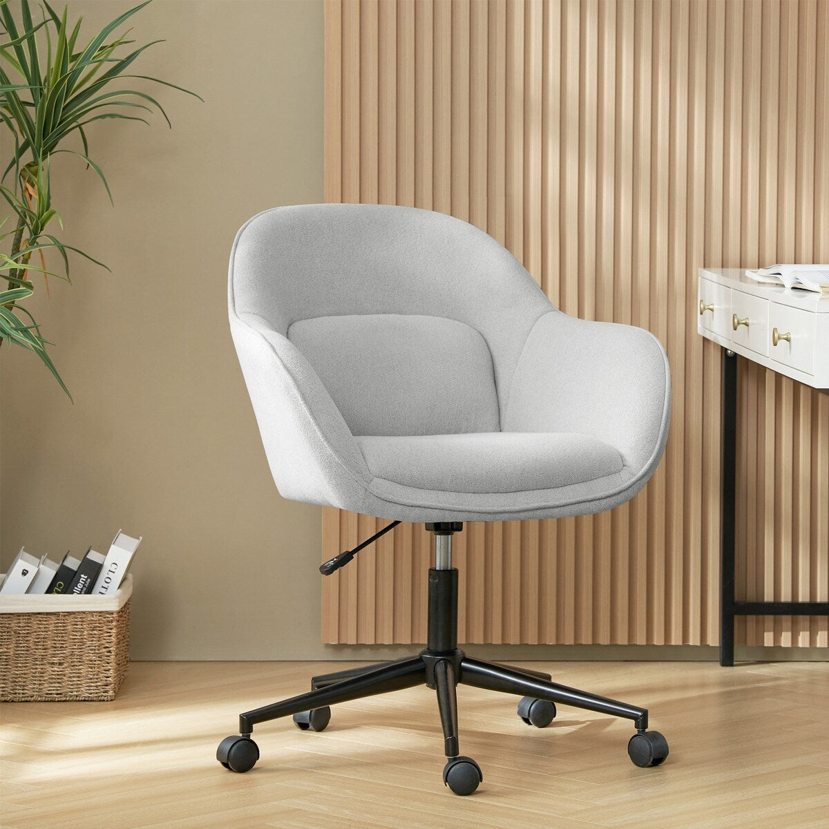 Victoria Curved Backrest 0ffice Chair Rotatable With Casters And Metal Base by HULALA HOME