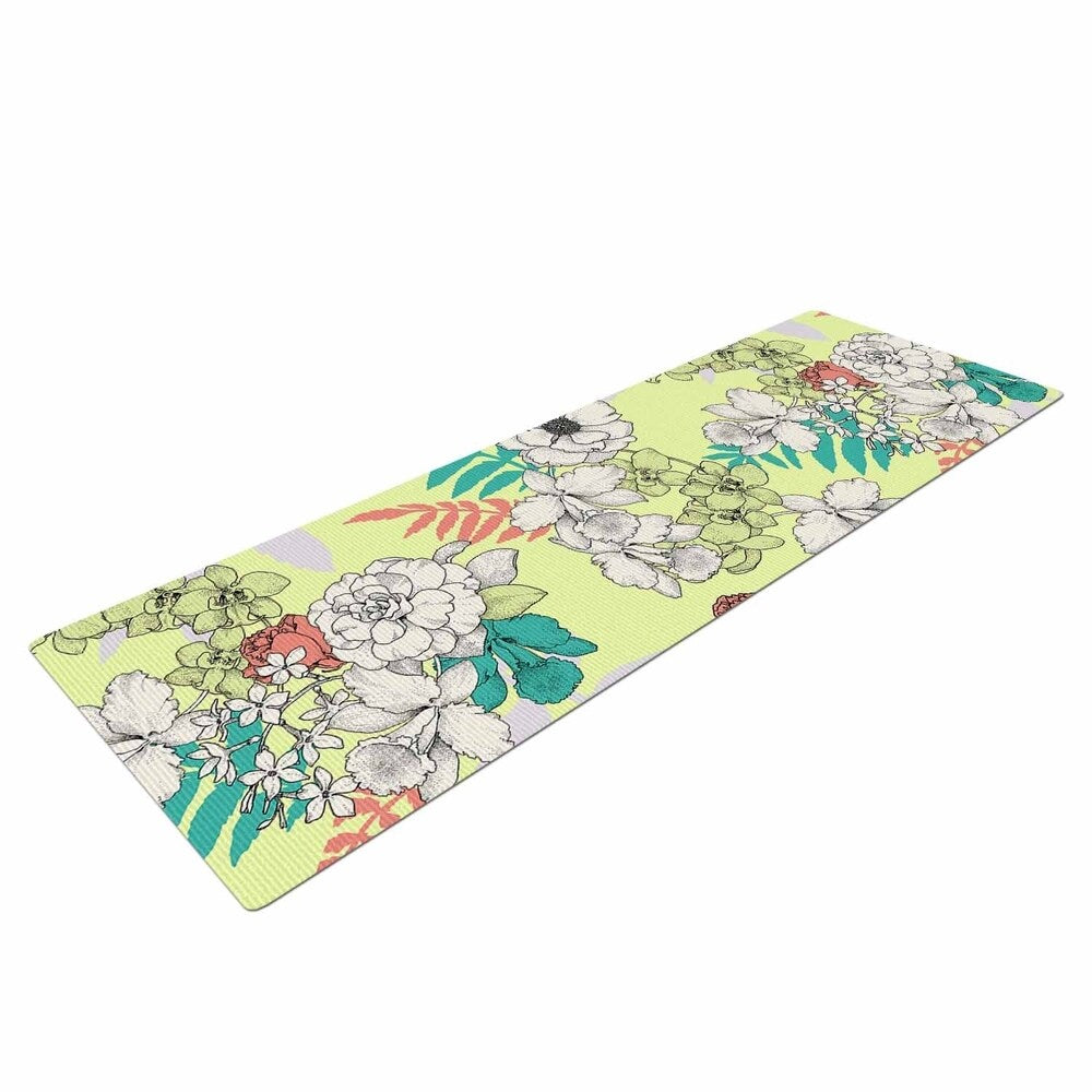 Victoria Krupp "Sweet Floral" Multicolor Pastel Floral Pattern Illustration Digital Yoga Mat - Yellow
