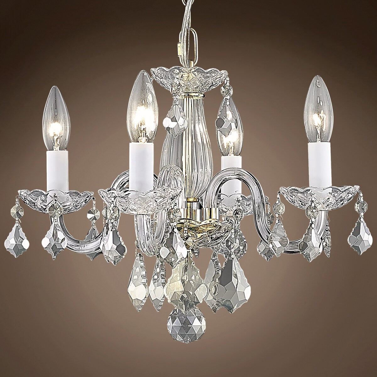 Victorian Design 4 Light 15" Gold Chandelier With Clear European Crystals - 12.00