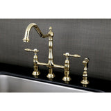 Kingston Brass Victorian High Spout Lever-Handles Bridge Kitchen Faucet with Side Sprayer