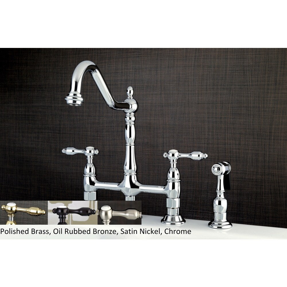 Kingston Brass Victorian High Spout Lever-Handles Bridge Kitchen Faucet with Side Sprayer