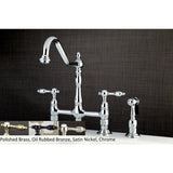 Kingston Brass Victorian High Spout Lever-Handles Bridge Kitchen Faucet with Side Sprayer