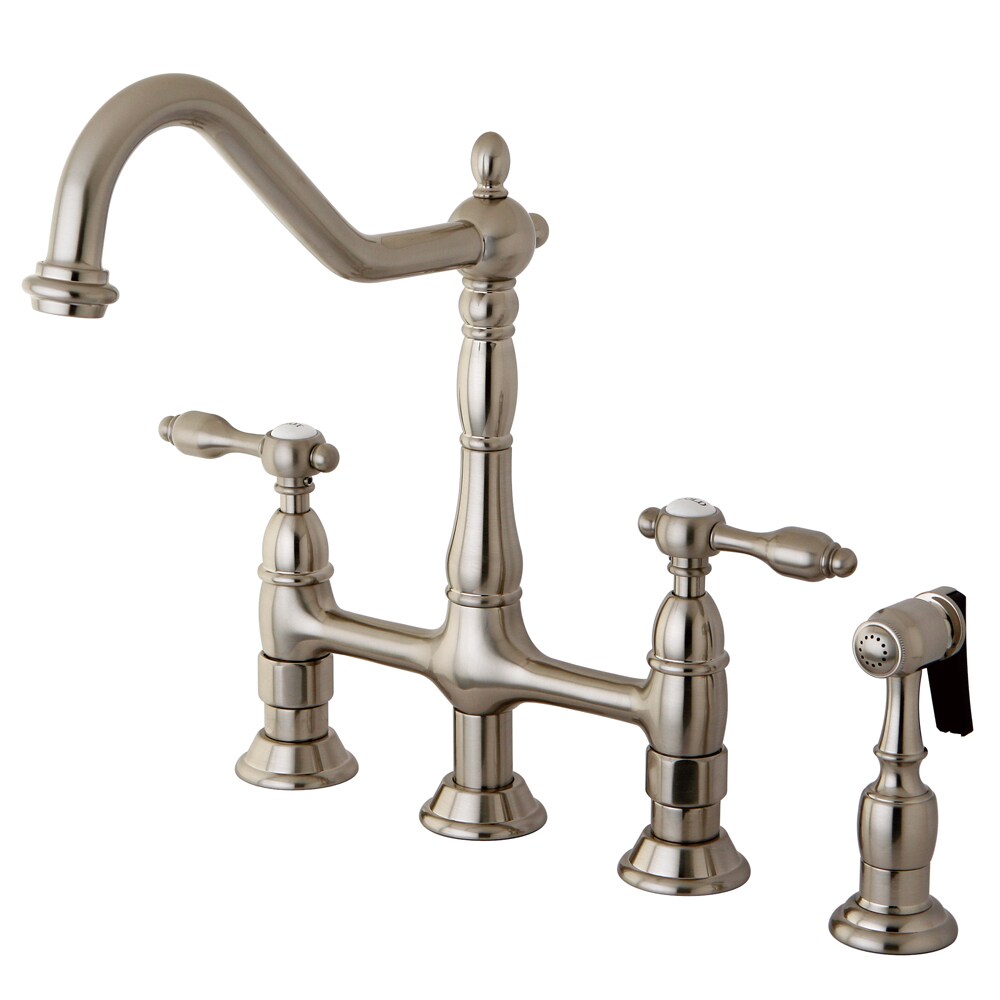 Kingston Brass Victorian High Spout Lever-Handles Bridge Kitchen Faucet with Side Sprayer