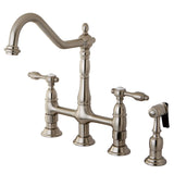 Kingston Brass Victorian High Spout Lever-Handles Bridge Kitchen Faucet with Side Sprayer
