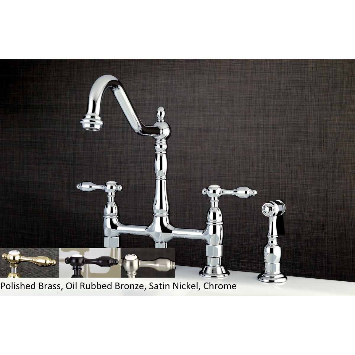Kingston Brass Victorian High Spout Lever-Handles Bridge Kitchen Faucet with Side Sprayer