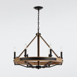 VidaLite Savannah 6-Light Rustic Farmhouse Style Chandelier, Natural Brown & Matte Black Round Pendant Chandelier Light