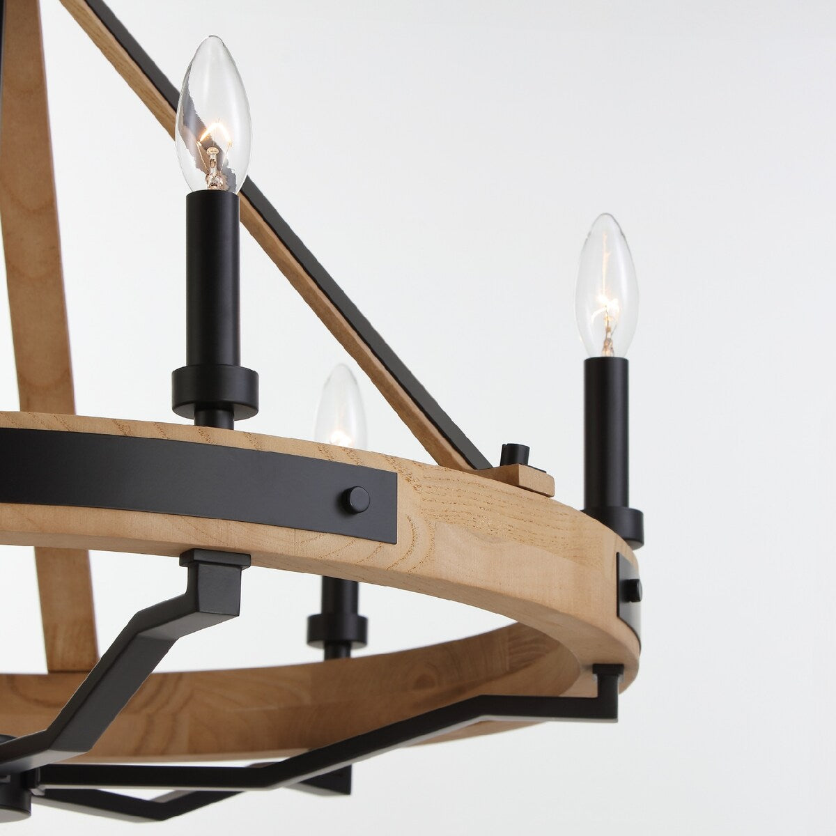 VidaLite Savannah 6-Light Rustic Farmhouse Style Chandelier, Natural Brown & Matte Black Round Pendant Chandelier Light